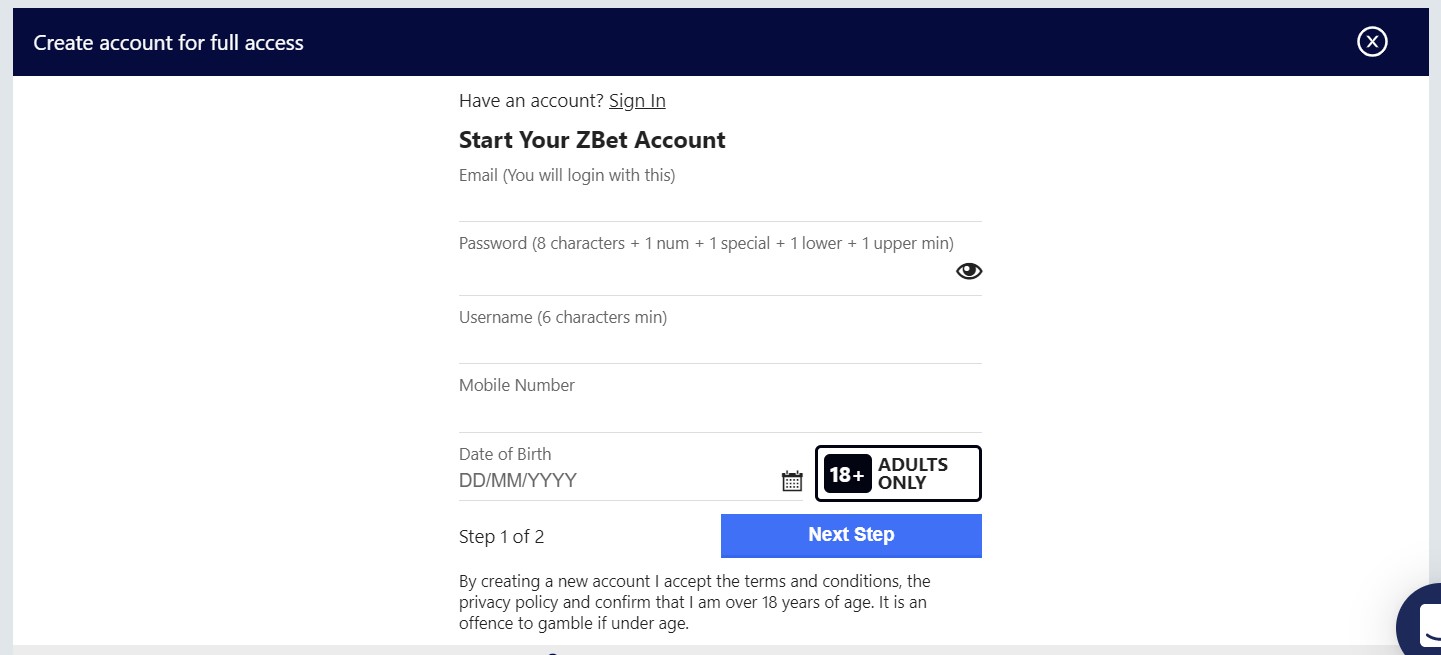 ZBet Sign Up